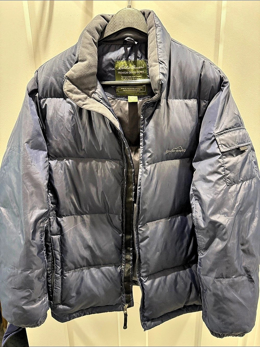 Eddie Bauer Premium Goose Down Jacket Blue Down Puffer Jacket Large Like New